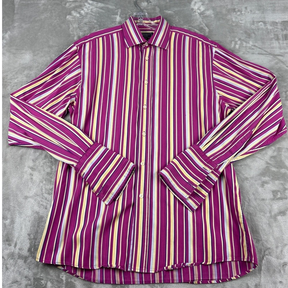 Duchamp London Mens Magenta Striped Button Down Shirt Made in Italy 16.5 42cm